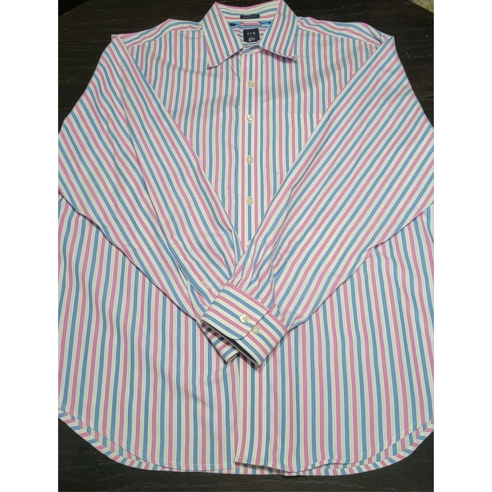 GAP Men’s Multi-Color Striped Button-Down Shirt (White, Pink, Blue)